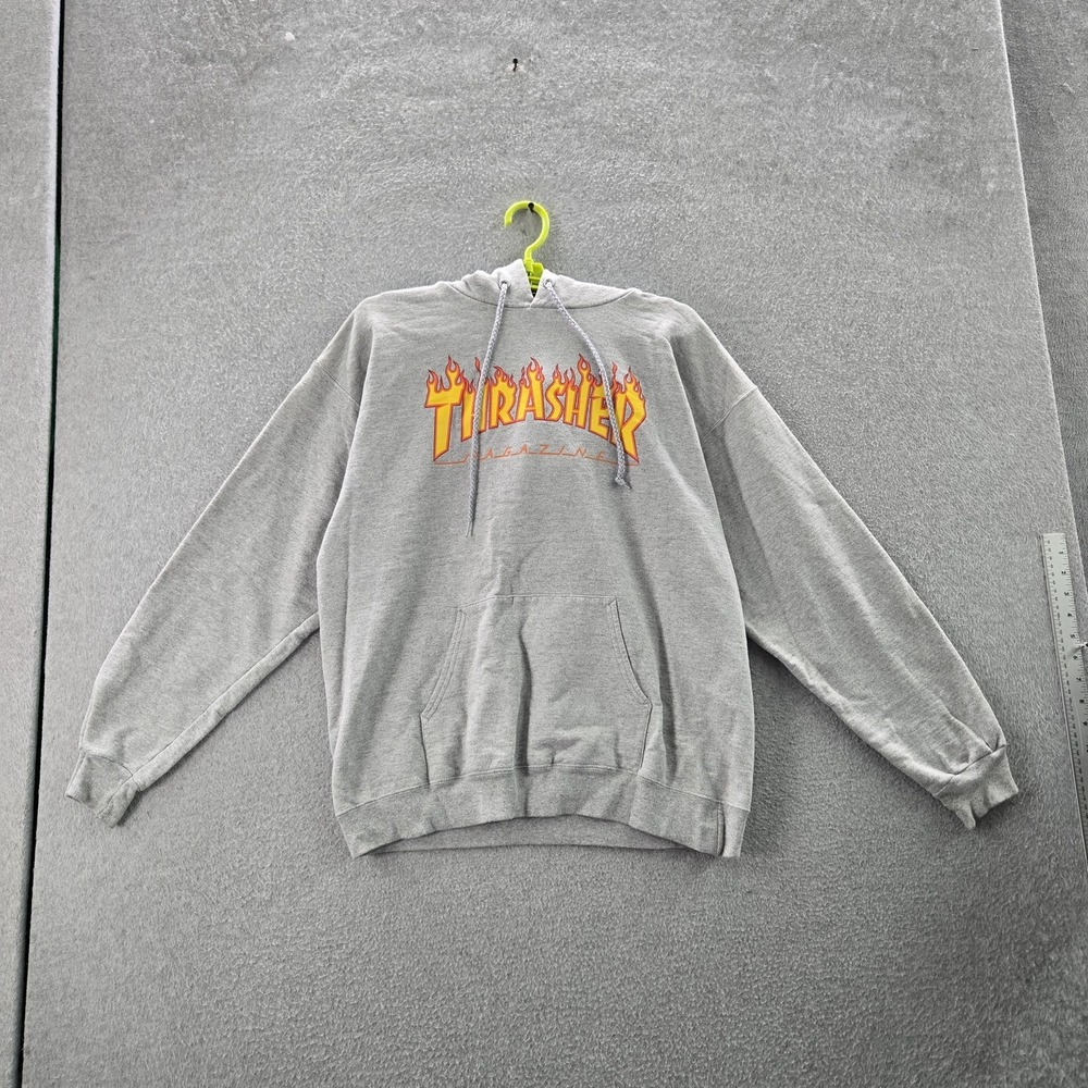 Thrasher Men Hoodie M Gray‎ Fleece Skate Logo Drawstring Fleece Pullover